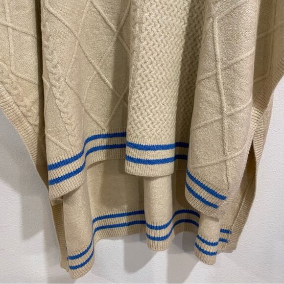 Free People Cream Harbour Stripe Cable knit Poncho Sweater Sz O/S NWT - Picture 4 of 13